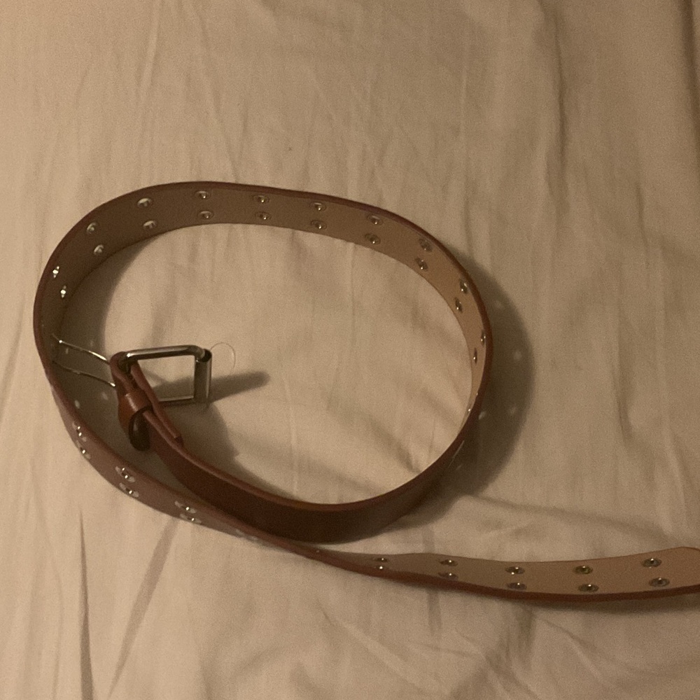 Women's Studded Tan Leather Belt - Unbranded